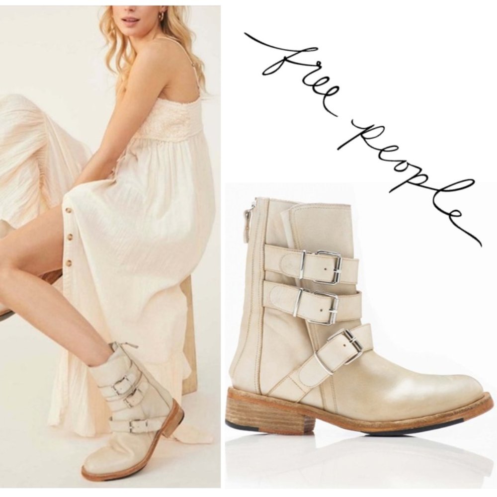 Free People Cream Moto Boots